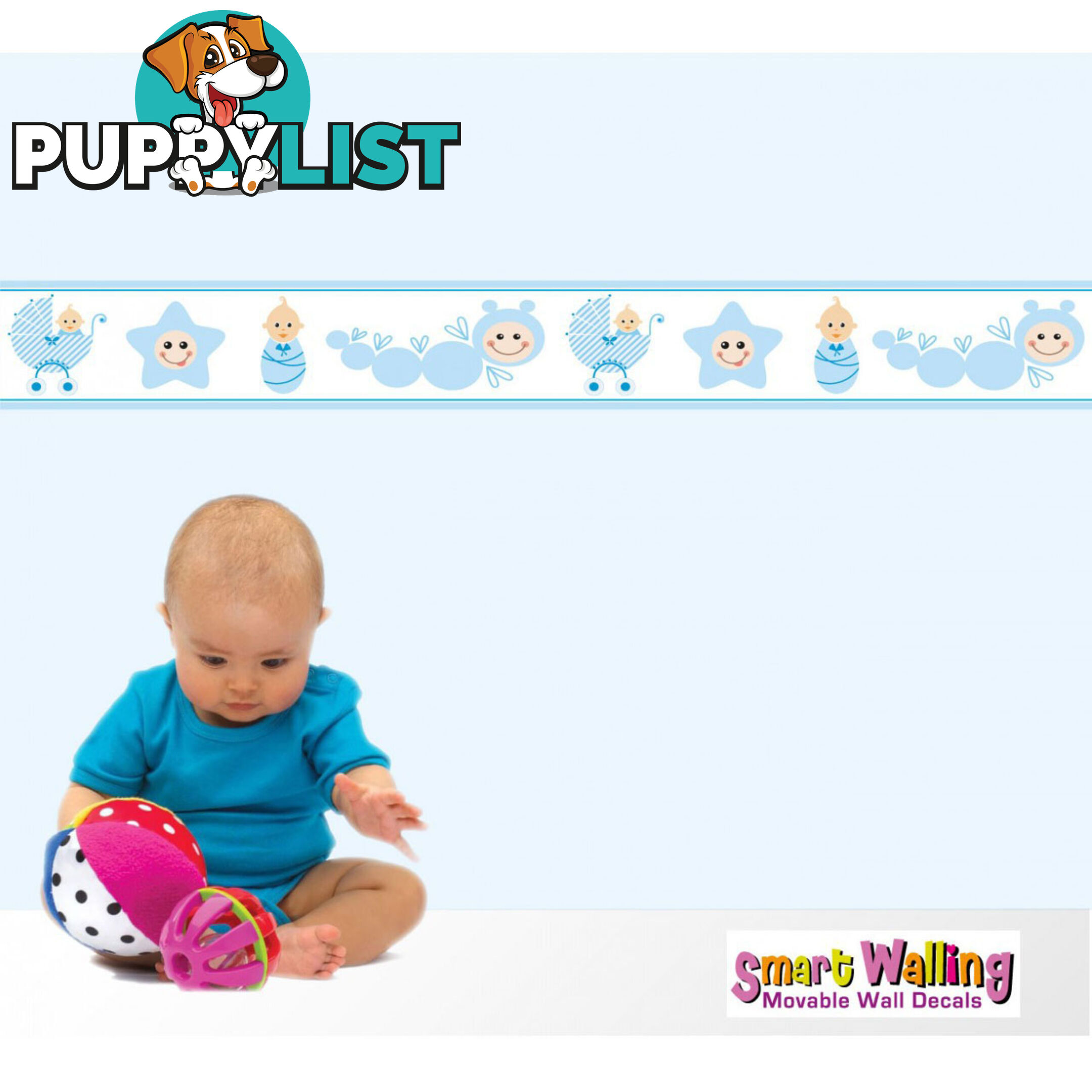 Blue Baby Caterpillar Wall Border Stickers - Totally Movable