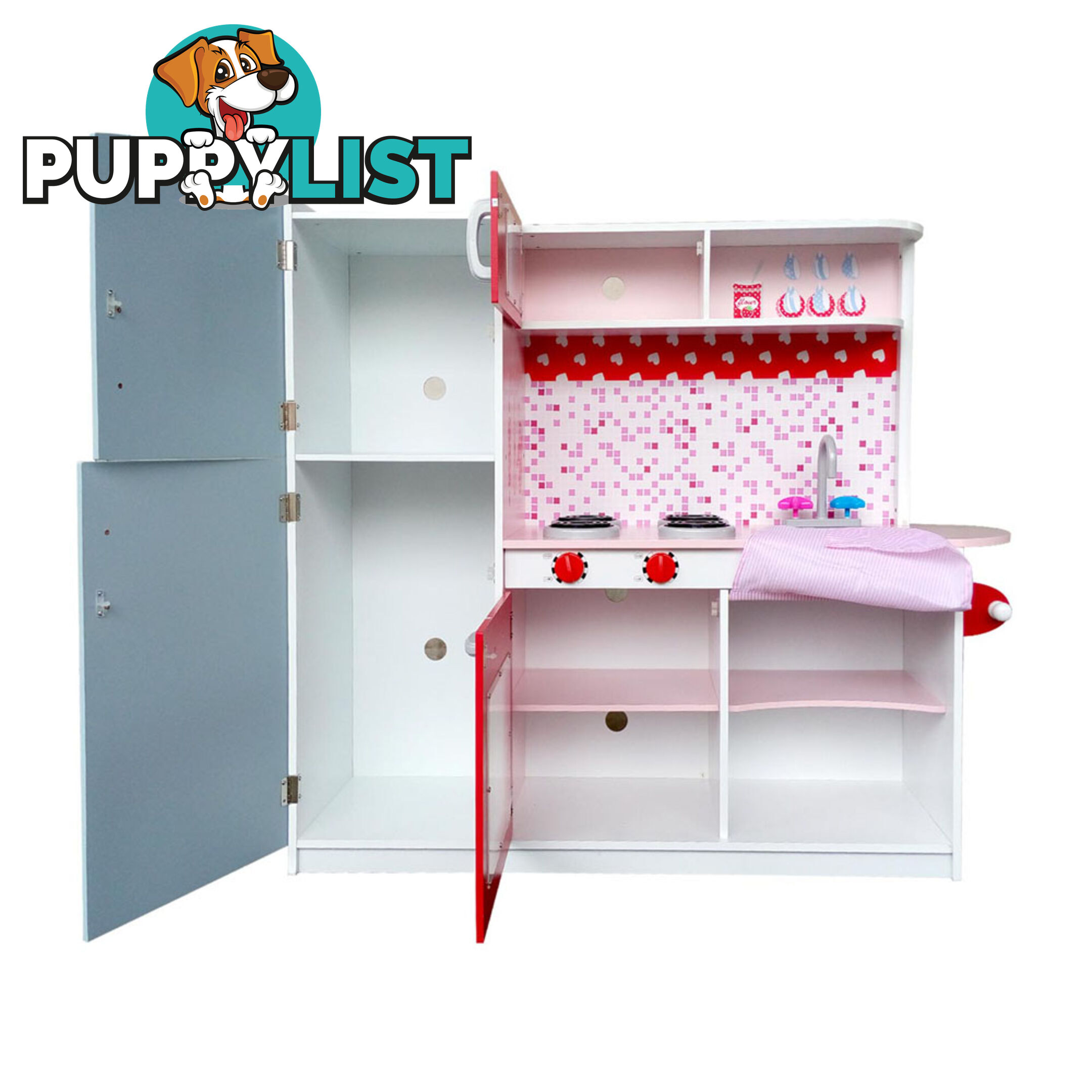 Children Wooden Kitchen Play Set w/ Fridge Pink