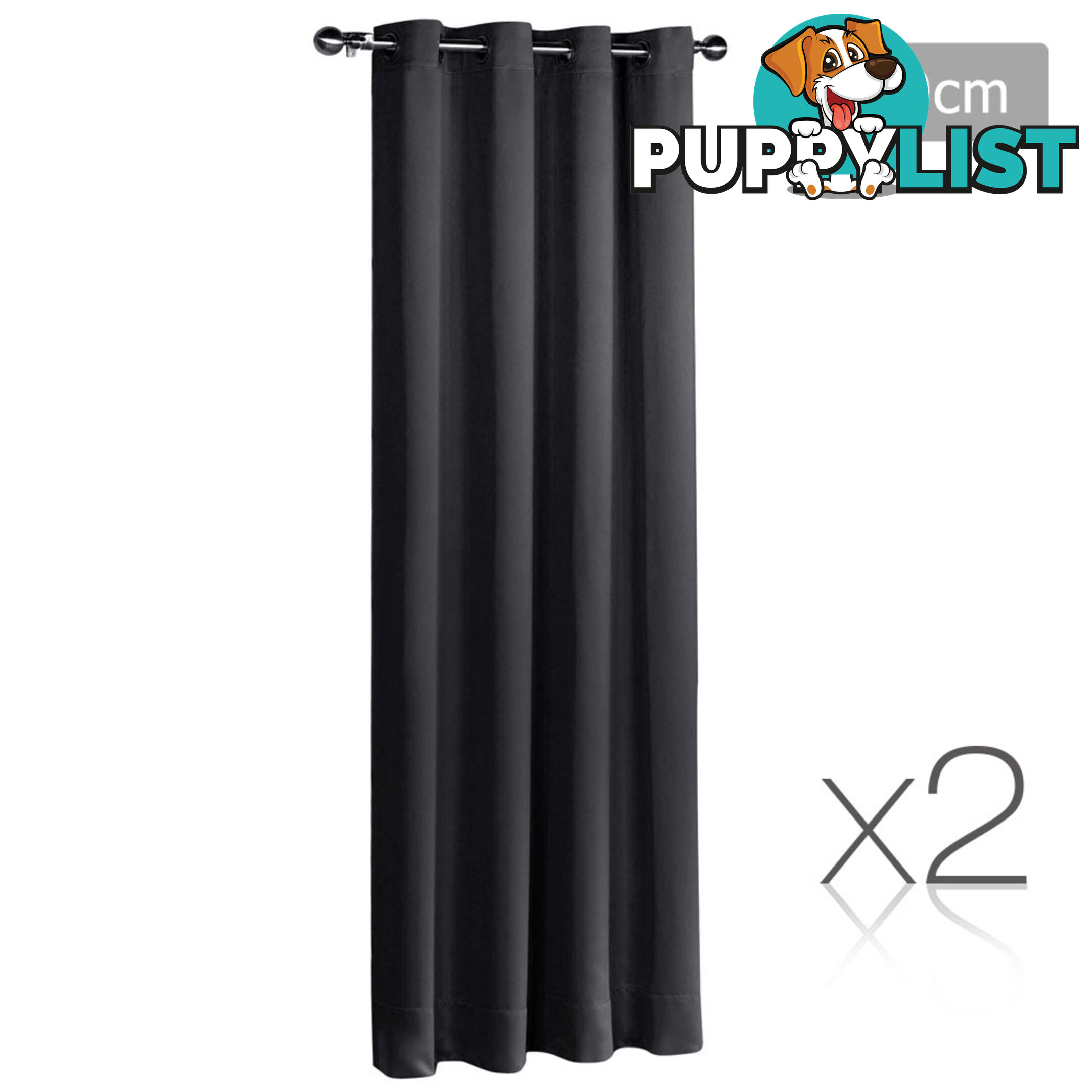 Set of 2 ArtQueen 3 Pass Eyelet Blockout Curtain Black 180cm