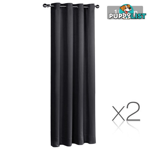 Set of 2 ArtQueen 3 Pass Eyelet Blockout Curtain Black 180cm