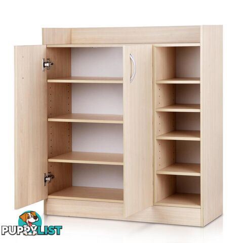 2 Doors Shoe Cabinet Storage Cupboard - Natural Timber