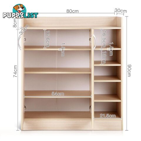 2 Doors Shoe Cabinet Storage Cupboard - Natural Timber