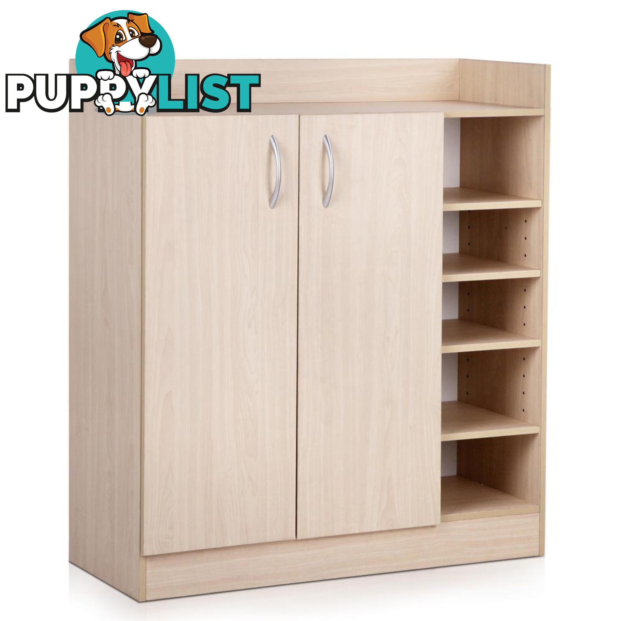 2 Doors Shoe Cabinet Storage Cupboard - Natural Timber