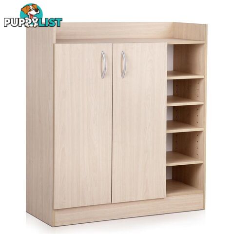 2 Doors Shoe Cabinet Storage Cupboard - Natural Timber