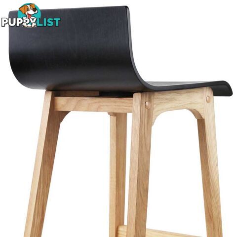 Set of 2 Oak Wood Bar Stools - Black