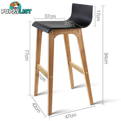 Set of 2 Oak Wood Bar Stools - Black