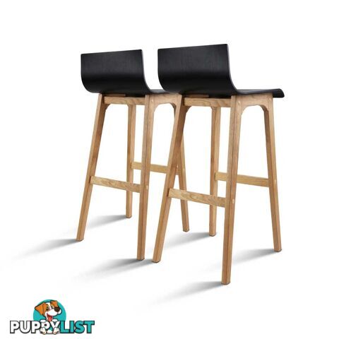 Set of 2 Oak Wood Bar Stools - Black