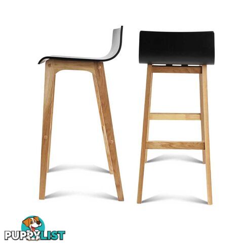 Set of 2 Oak Wood Bar Stools - Black