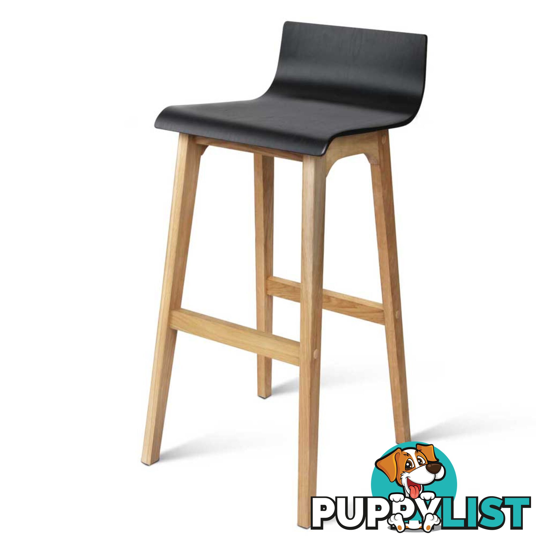 Set of 2 Oak Wood Bar Stools - Black