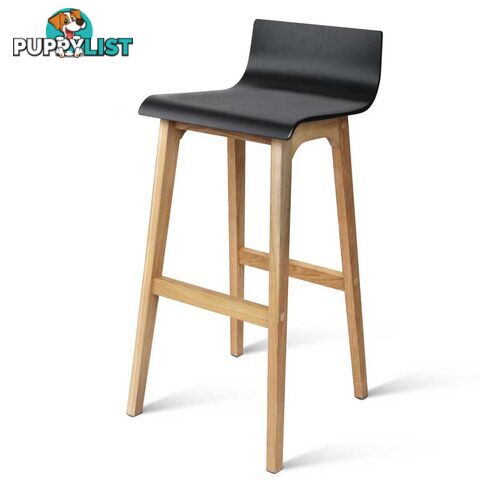 Set of 2 Oak Wood Bar Stools - Black