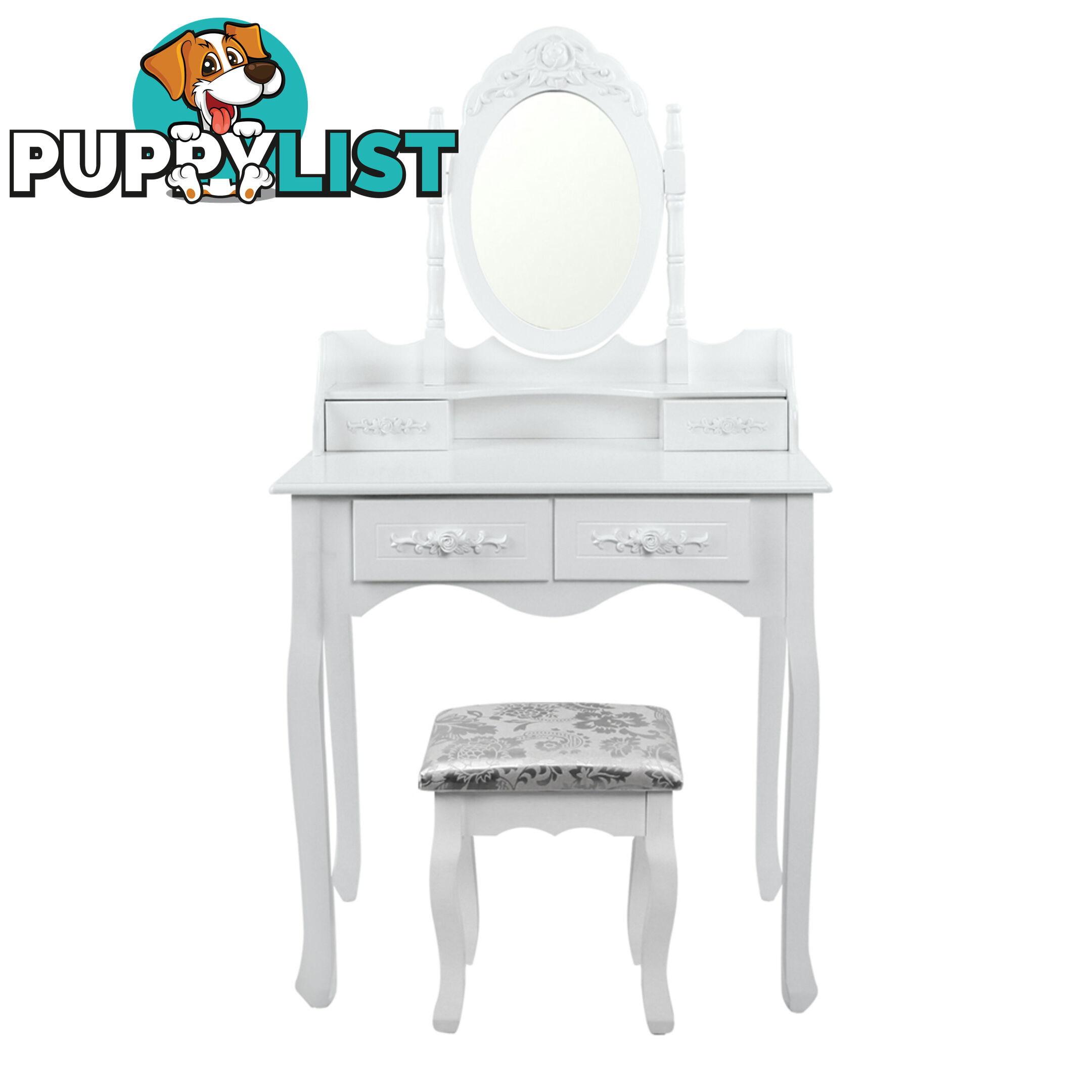 4 Drawer Dressing Table w/ Mirror White