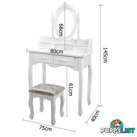 4 Drawer Dressing Table w/ Mirror White