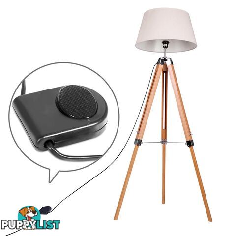 Floor Lamp Wooden Tripod Beige Linen Shade Bamboo Brown