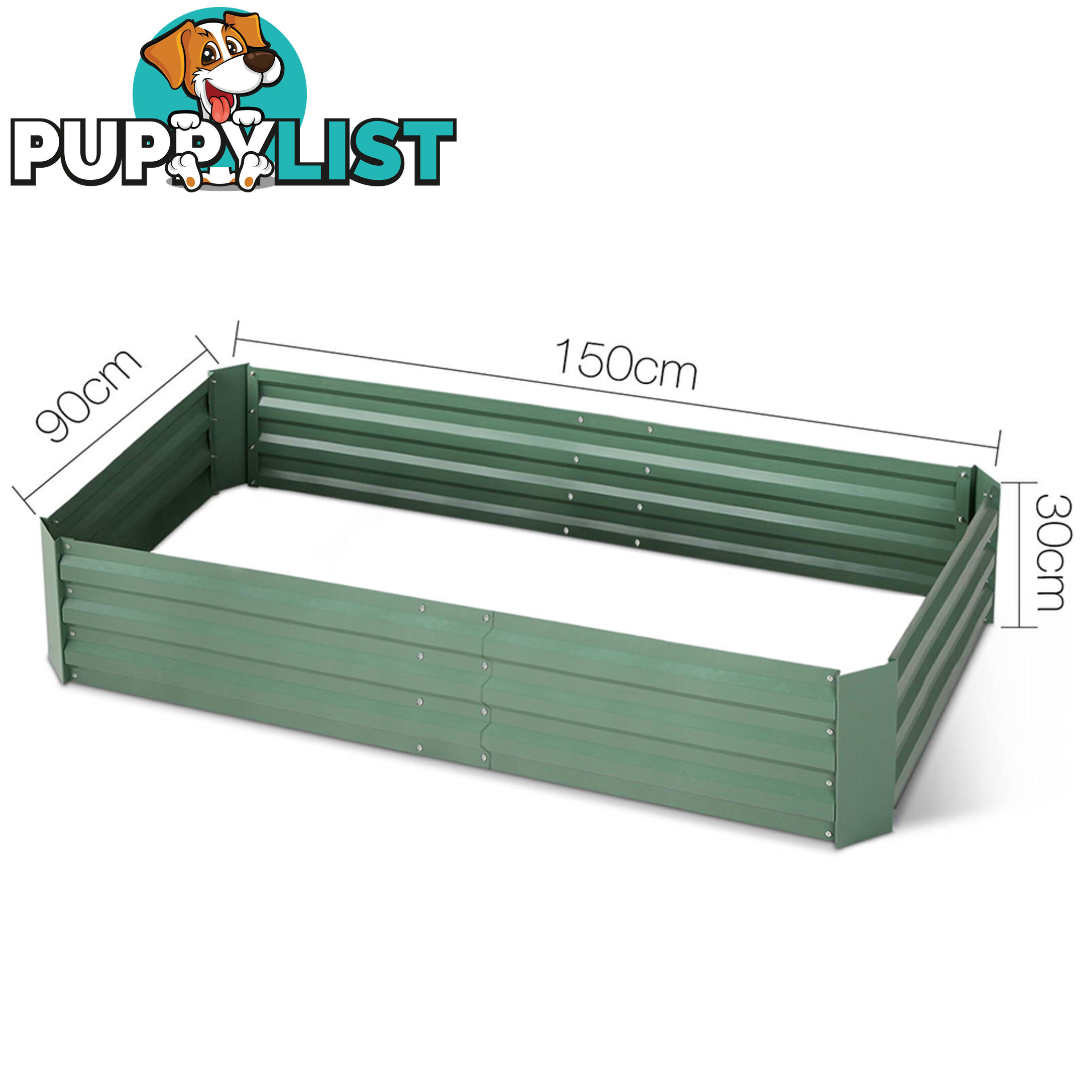 Galvanised Raised Garden Bed - 150 x 90 x 30cm - Green