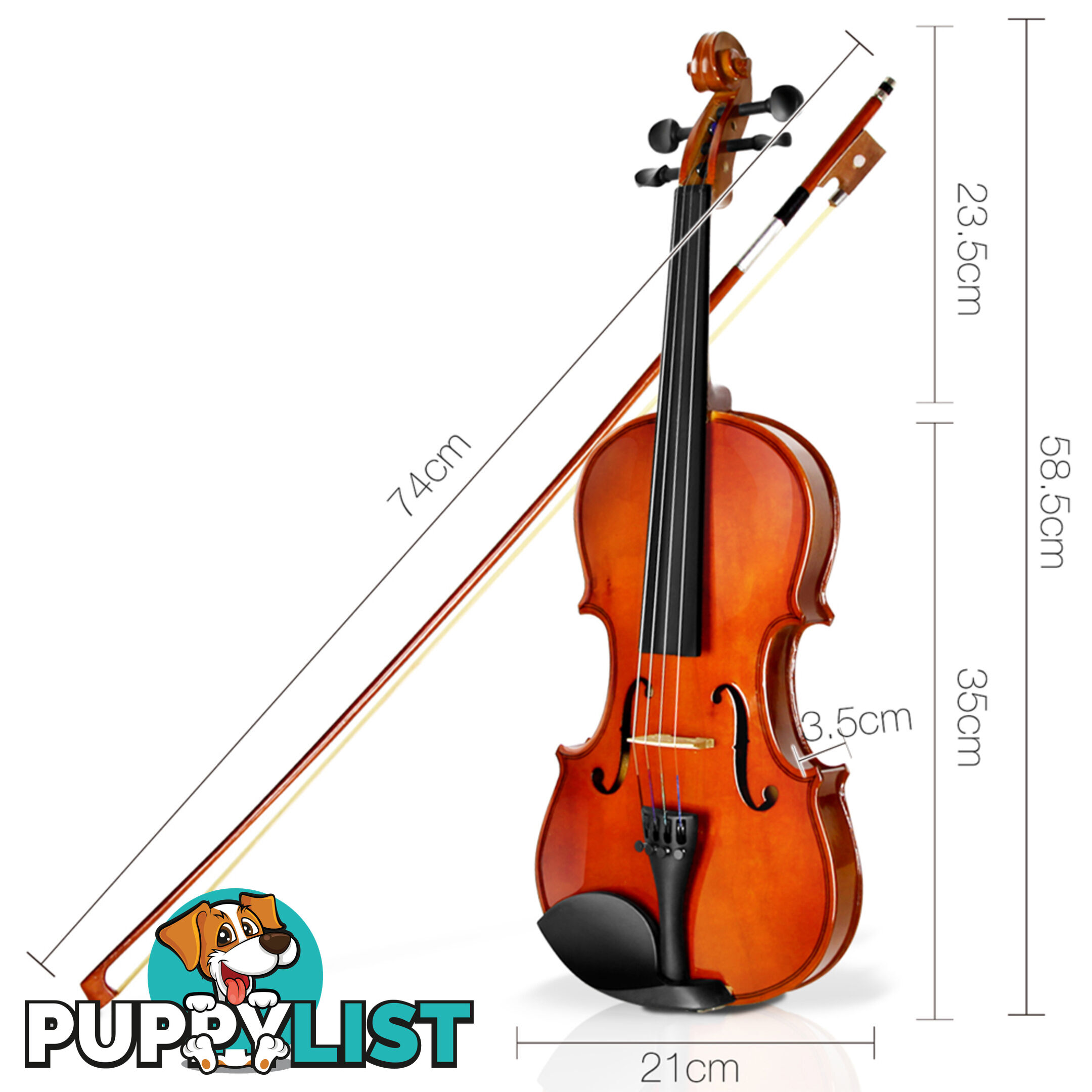 Full Size 4/4 Natural Wooden Beginner Violin Set Brown