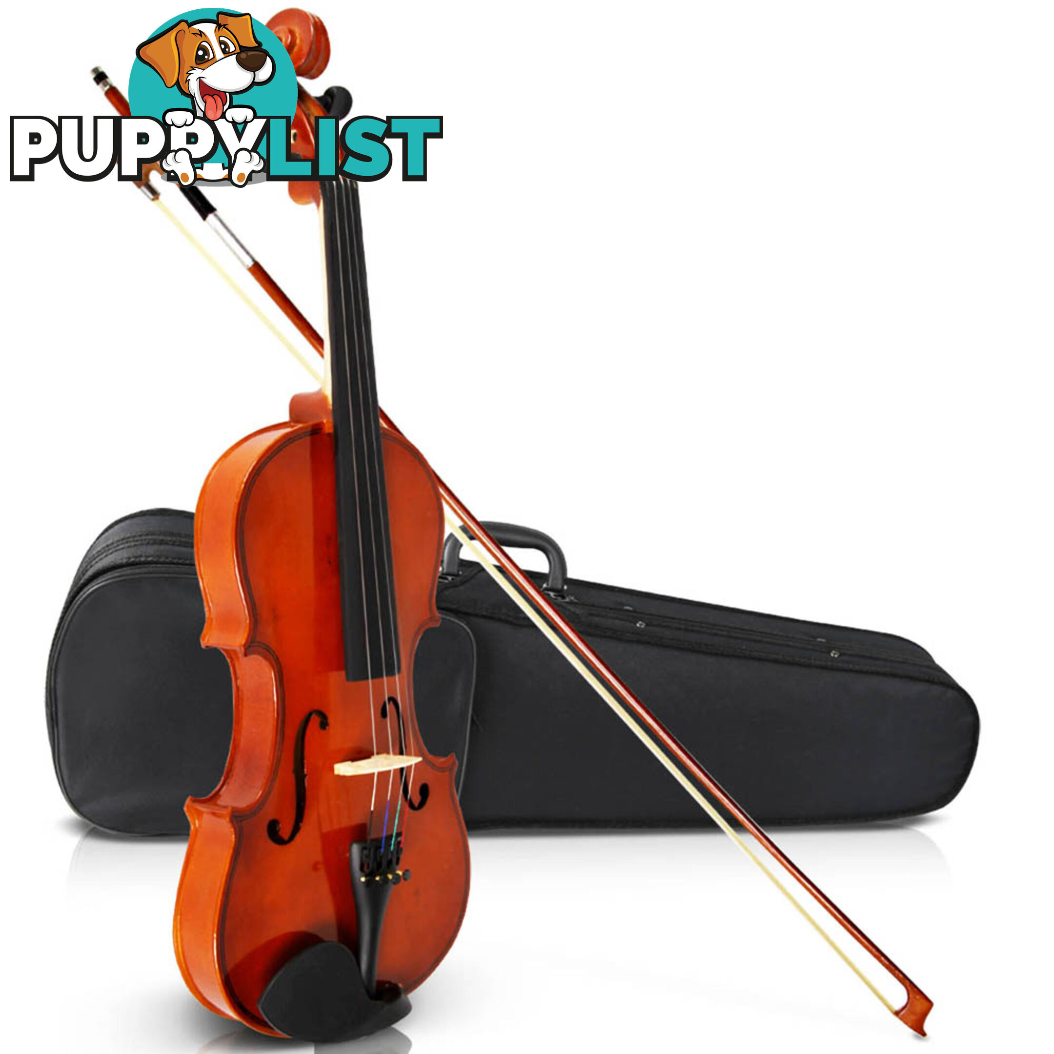 Full Size 4/4 Natural Wooden Beginner Violin Set Brown