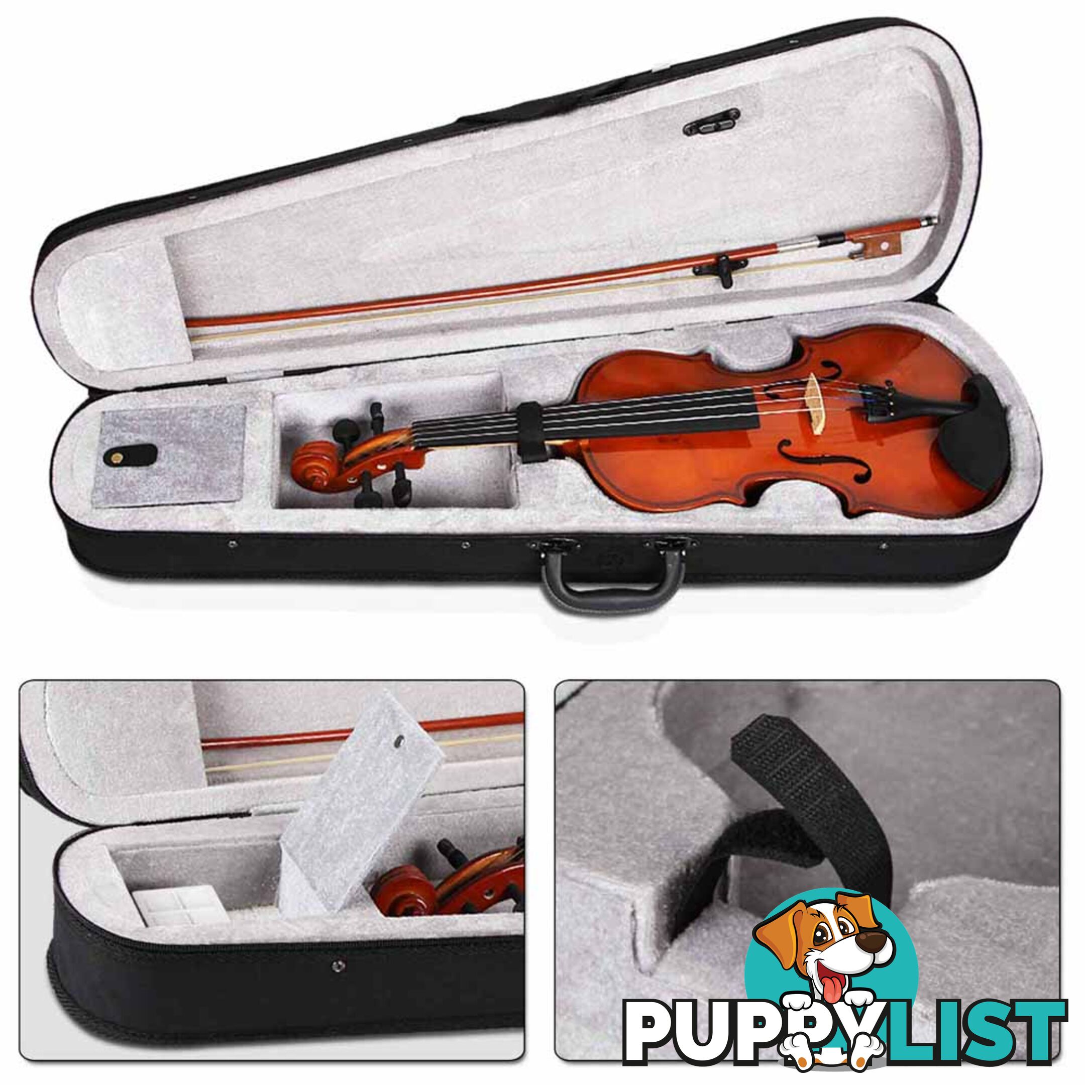 Full Size 4/4 Natural Wooden Beginner Violin Set Brown