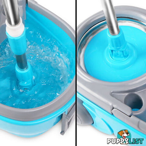 360 Degree Spinning Mop Microfibre Spin Dry Bucket with 2 Mop Heads - Blue