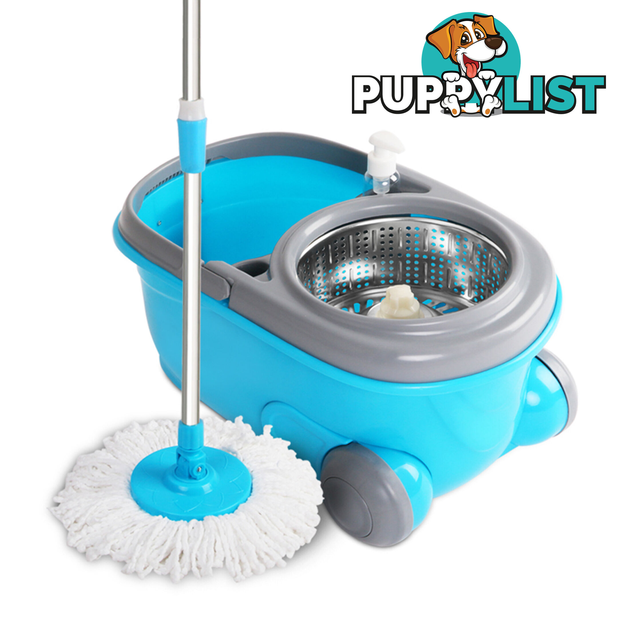 360 Degree Spinning Mop Microfibre Spin Dry Bucket with 2 Mop Heads - Blue