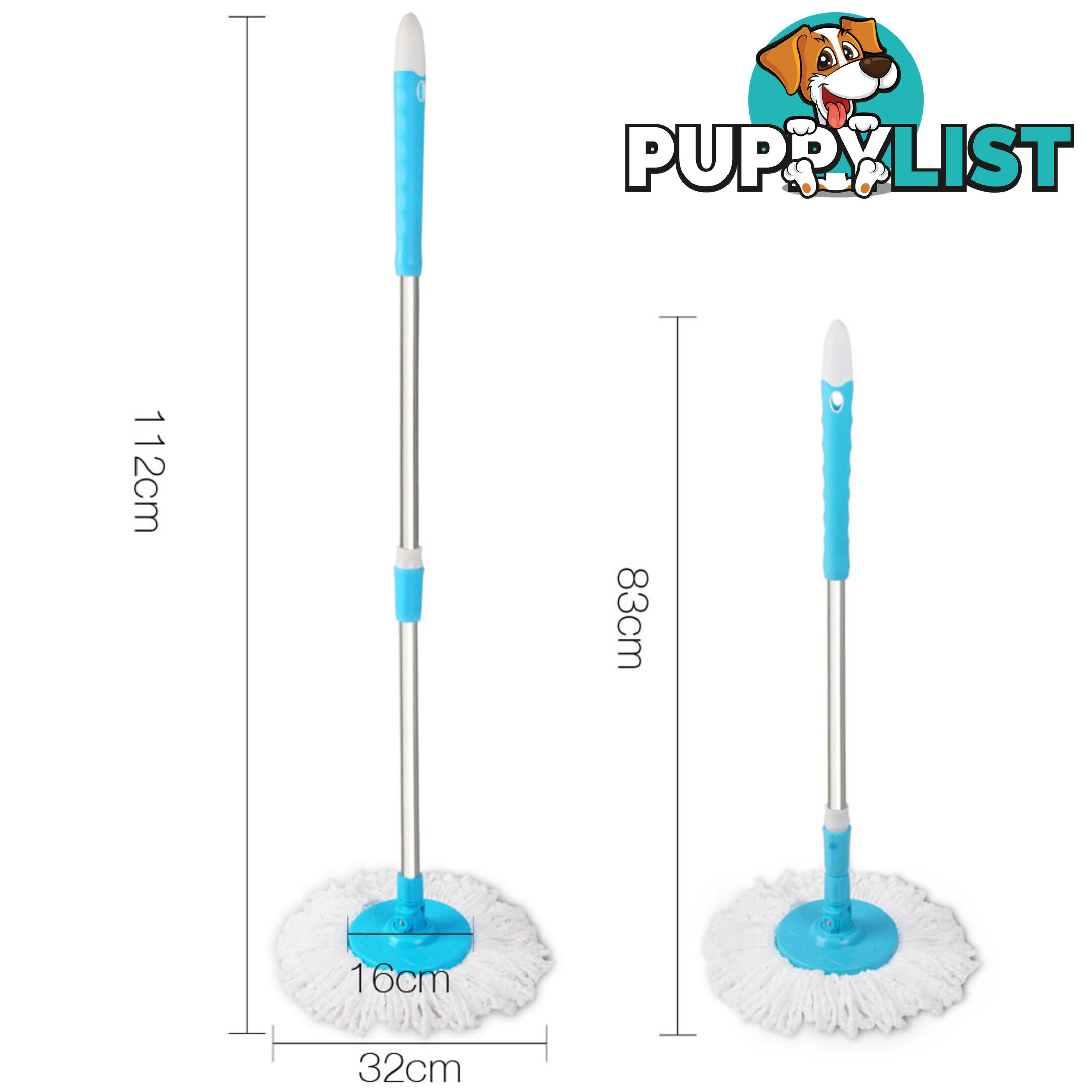 360 Degree Spinning Mop Microfibre Spin Dry Bucket with 2 Mop Heads - Blue