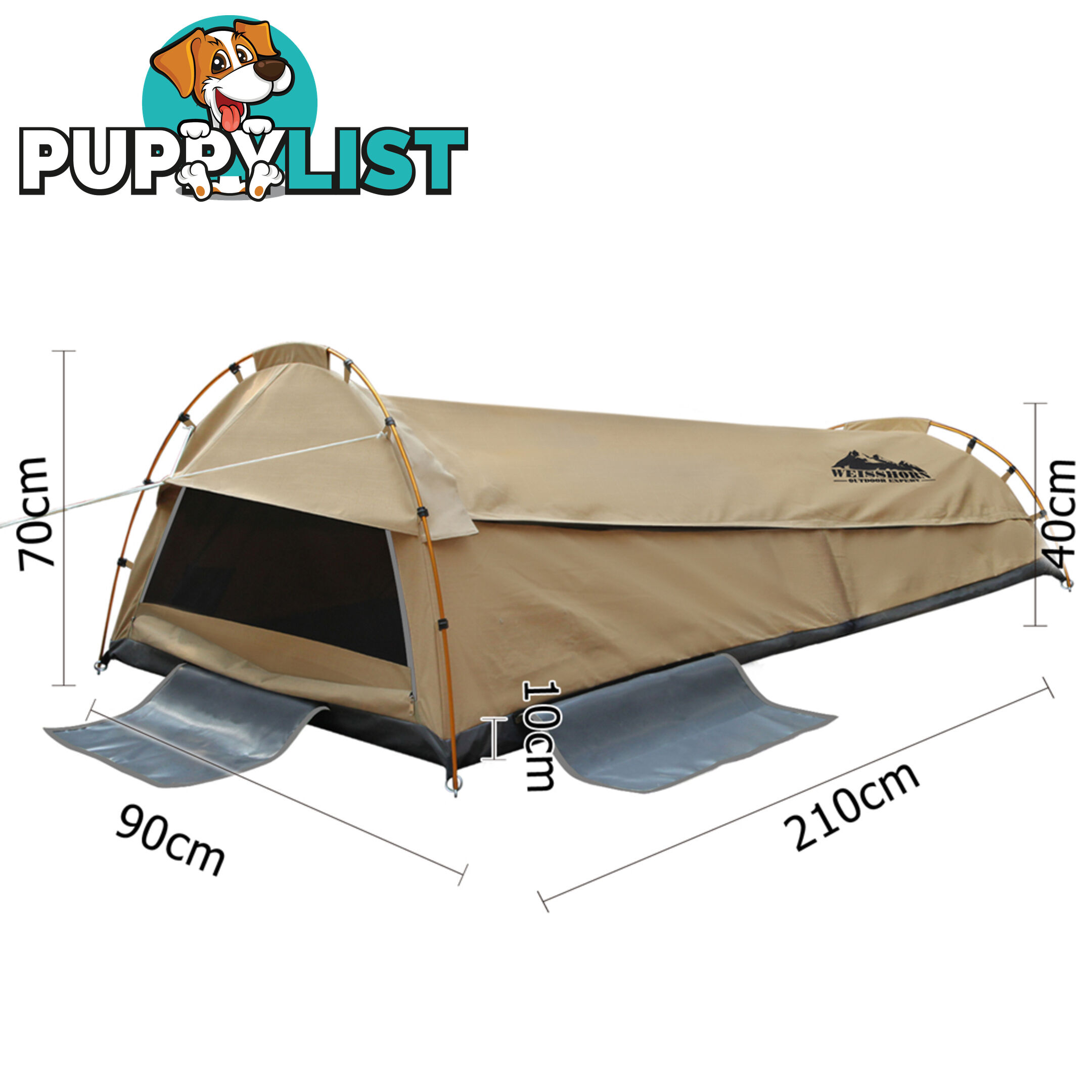 King Single Camping Canvas Swag Tent Beige with Air Pillow