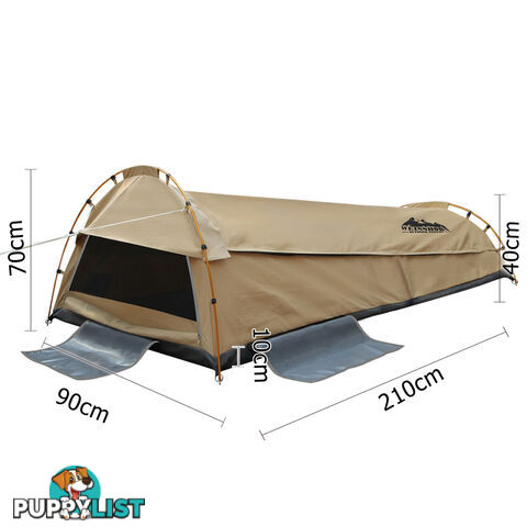 King Single Camping Canvas Swag Tent Beige with Air Pillow