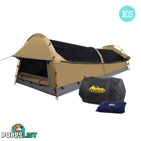 King Single Camping Canvas Swag Tent Beige with Air Pillow