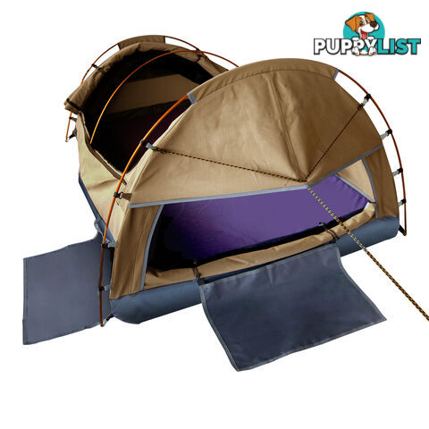 King Single Camping Canvas Swag Tent Beige with Air Pillow