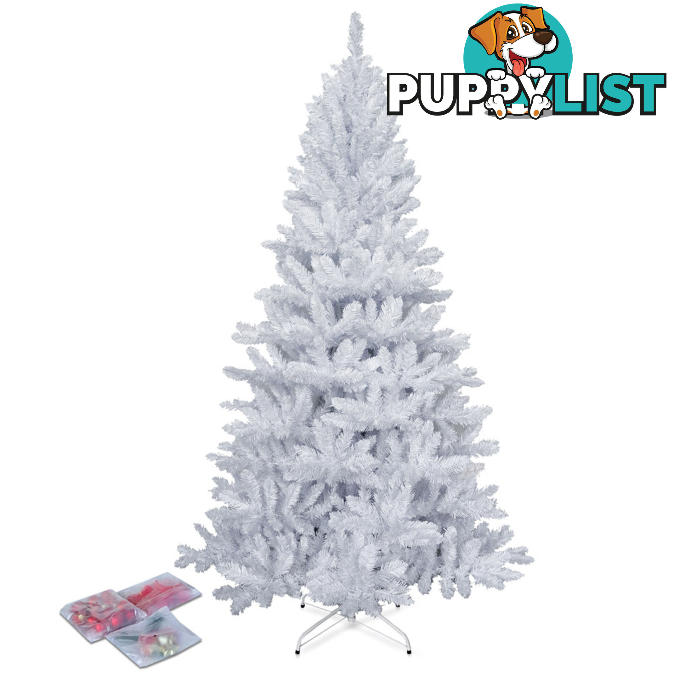 1.8M Christmas Tree With Decorations - White