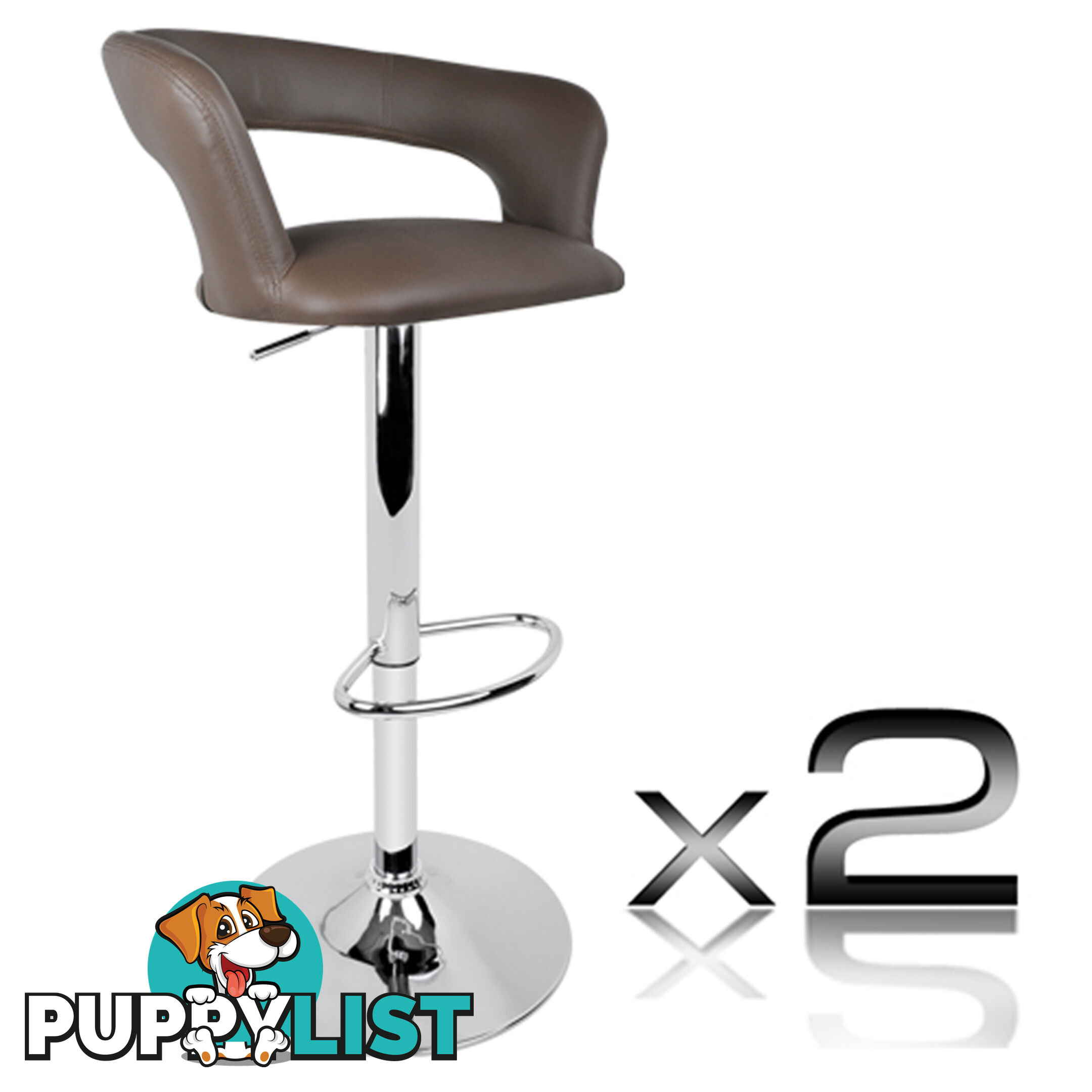 Set of 2 PU Leather Kitchen Bar Stool Charcoal