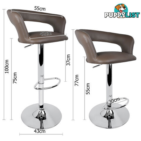 Set of 2 PU Leather Kitchen Bar Stool Charcoal