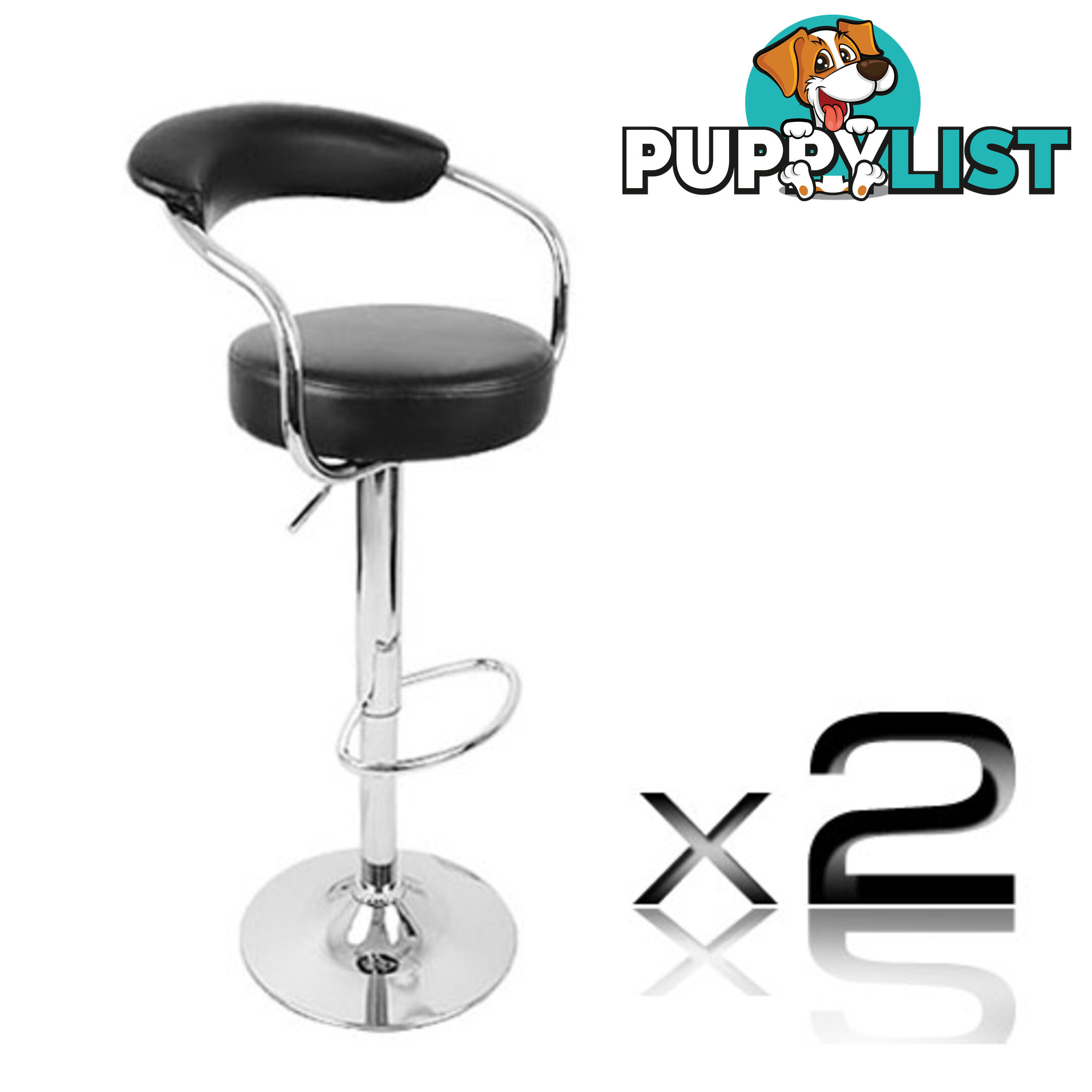 Set of 2 PU Leather Kitchen Bar Stool Black