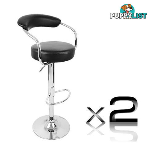 Set of 2 PU Leather Kitchen Bar Stool Black