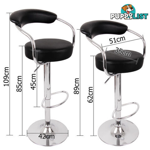 Set of 2 PU Leather Kitchen Bar Stool Black