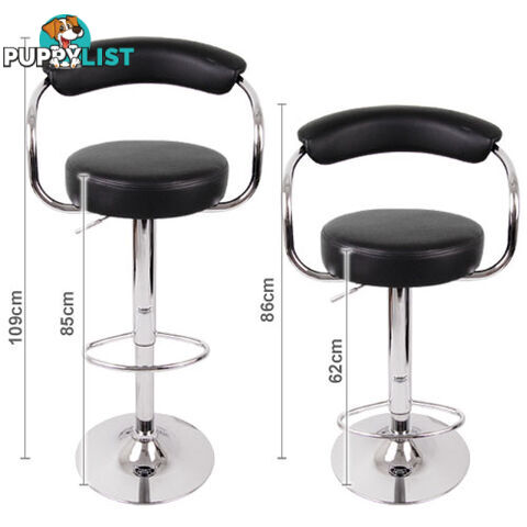 Set of 2 PU Leather Kitchen Bar Stool Black