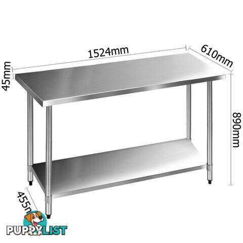 430 Stainless Steel Kitchen Work Bench Table 1524mm