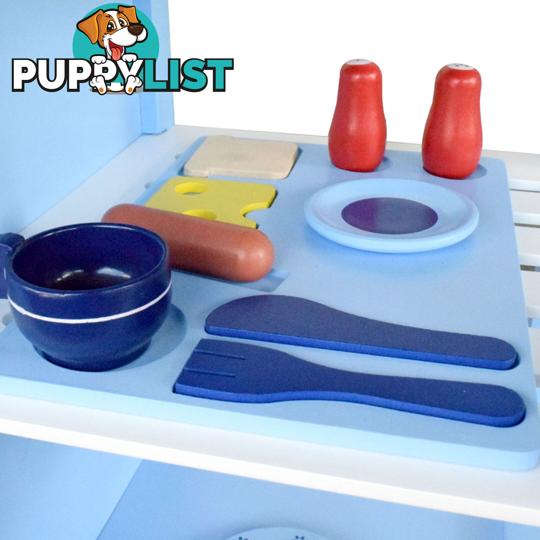 Children Wooden Kitchen Play Set Blue