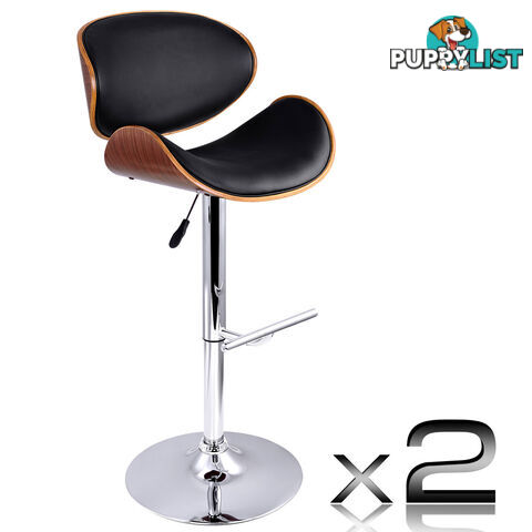 Set of 2 Wooden Kitchen Bar Stool Padded Seat Black