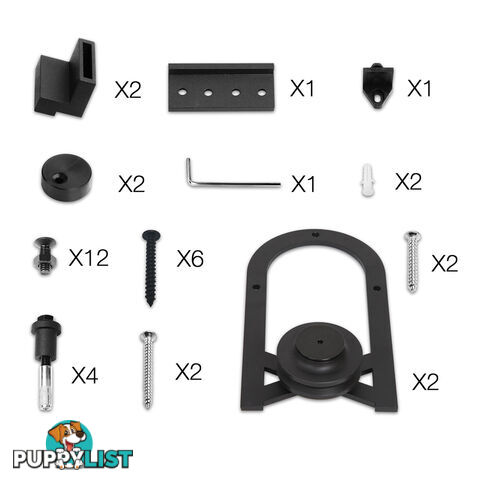 Cross Design Sliding Barn Door Hardware Track Set Powder Coat Steel Black - 2M