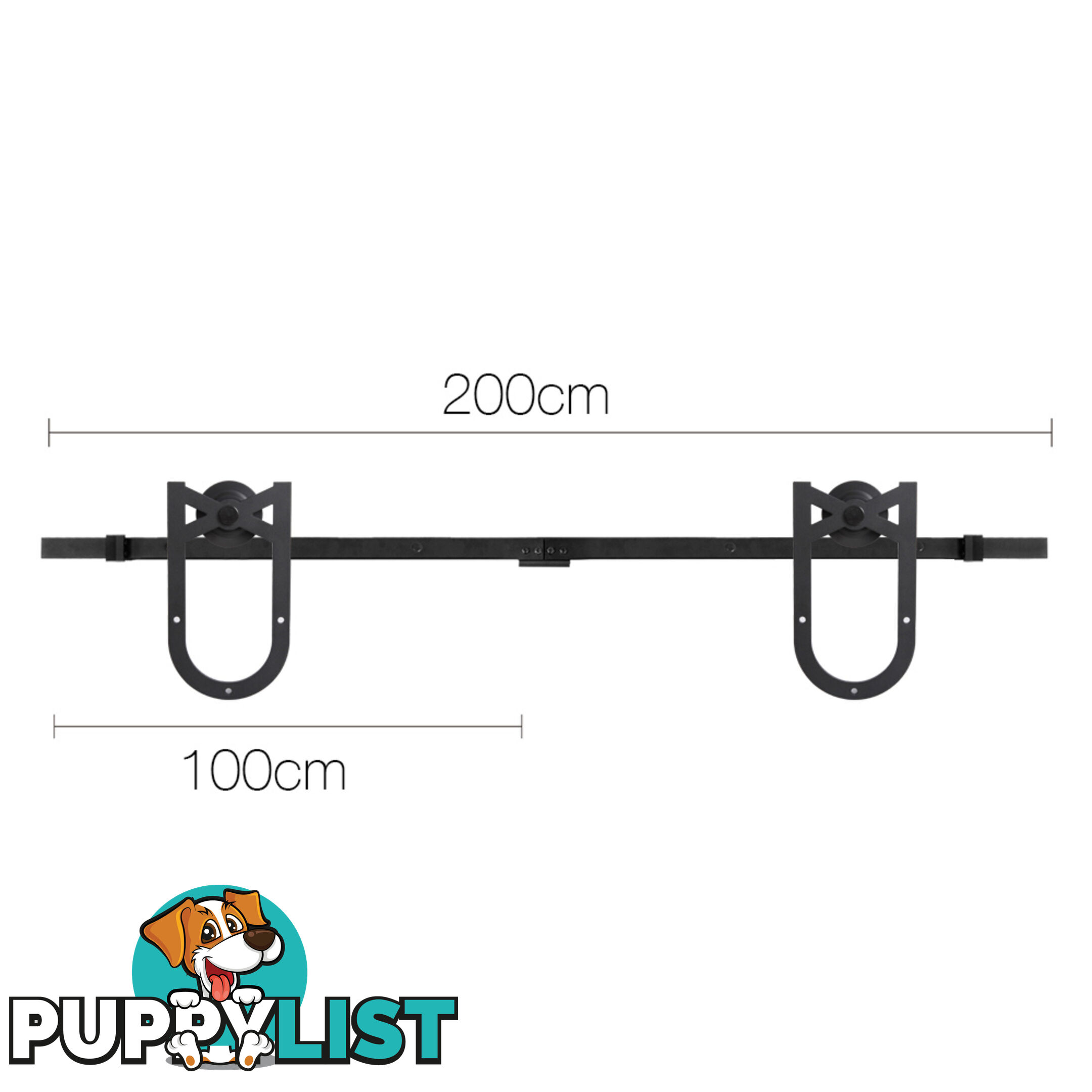 Cross Design Sliding Barn Door Hardware Track Set Powder Coat Steel Black - 2M