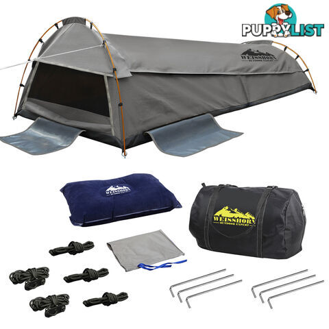 King Single Camping Canvas Swag Tent Grey with Air Pillow