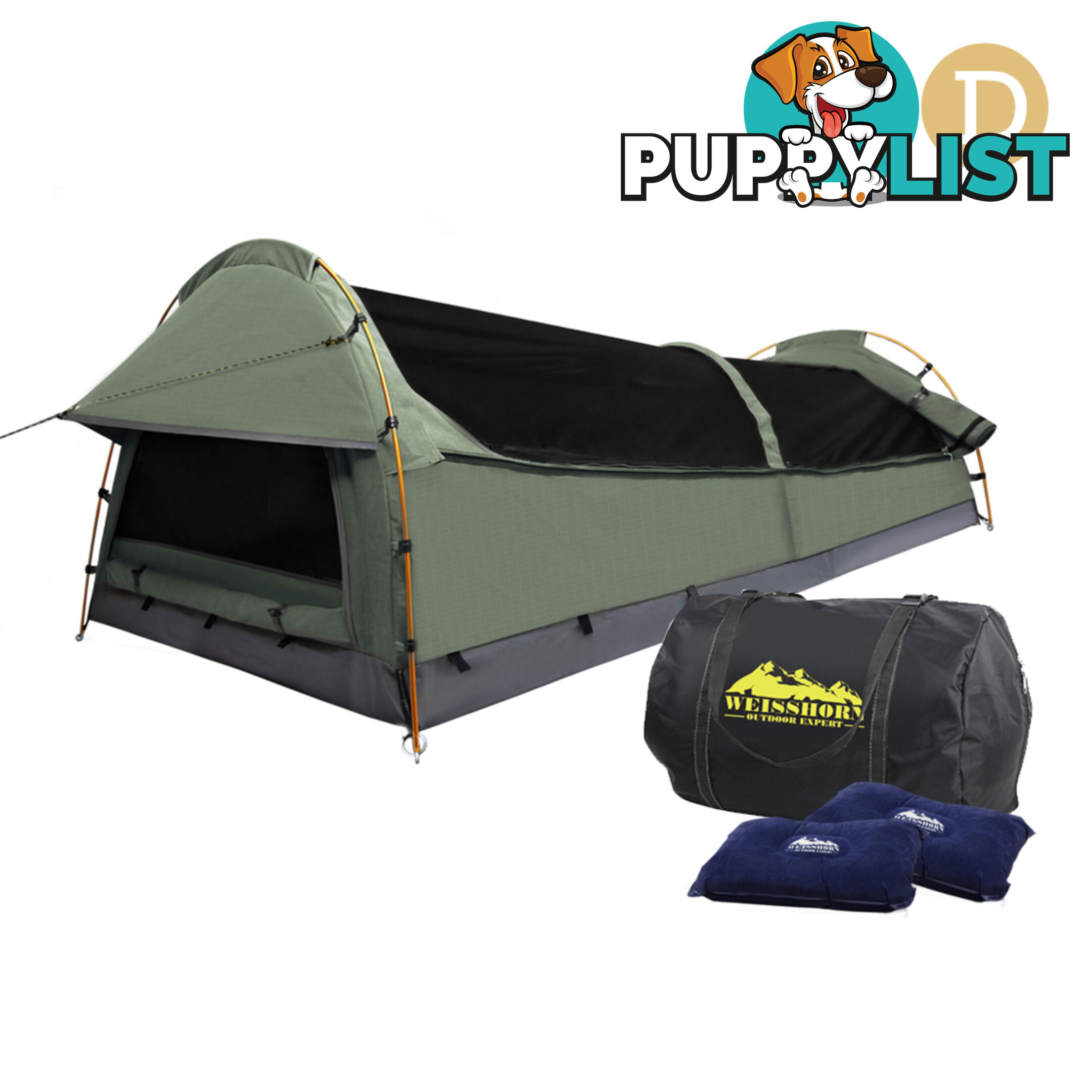 Double Camping Canvas Swag Tent Celadon w/ Air Pillow