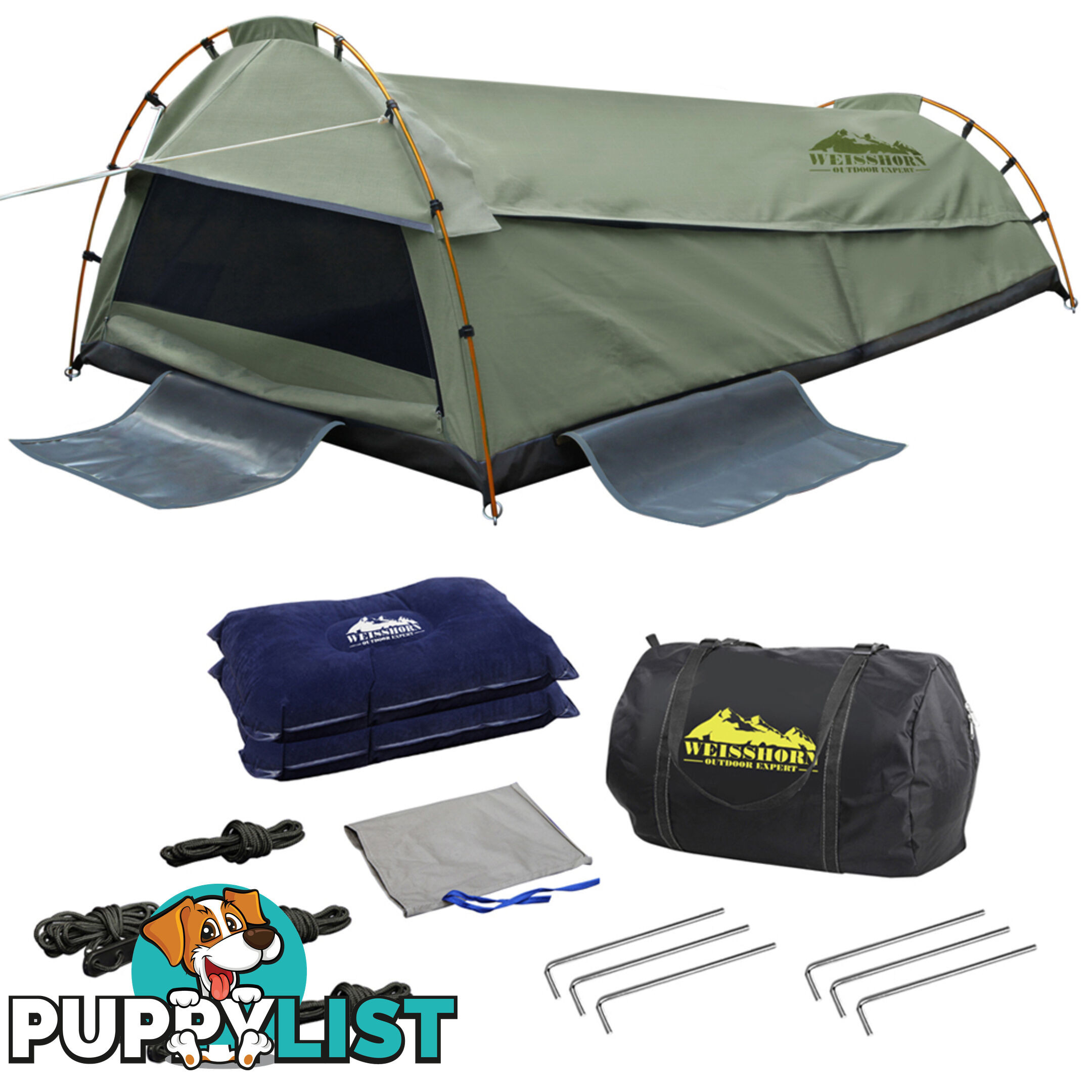 Double Camping Canvas Swag Tent Celadon w/ Air Pillow