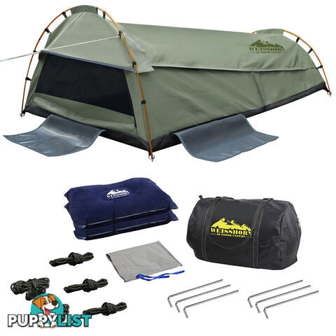 Double Camping Canvas Swag Tent Celadon w/ Air Pillow