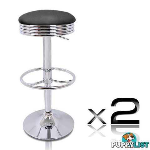 Set of 2 PU Leather Kitchen Bar Stool Black