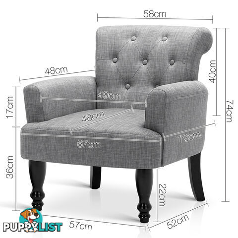 Wing Armchair French Provincial Linen Fabric Ash Grey