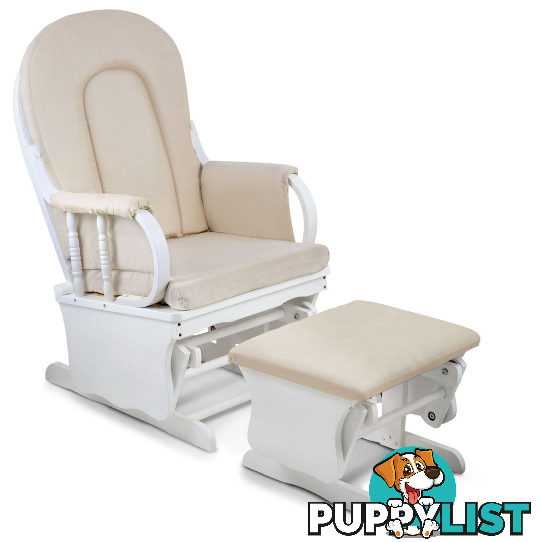 Baby Breast Feeding Sliding Glider Chair w/ Ottoman White Beige