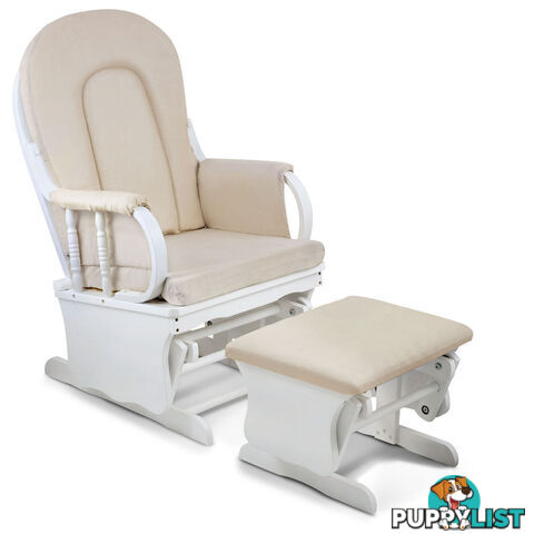 Baby Breast Feeding Sliding Glider Chair w/ Ottoman White Beige