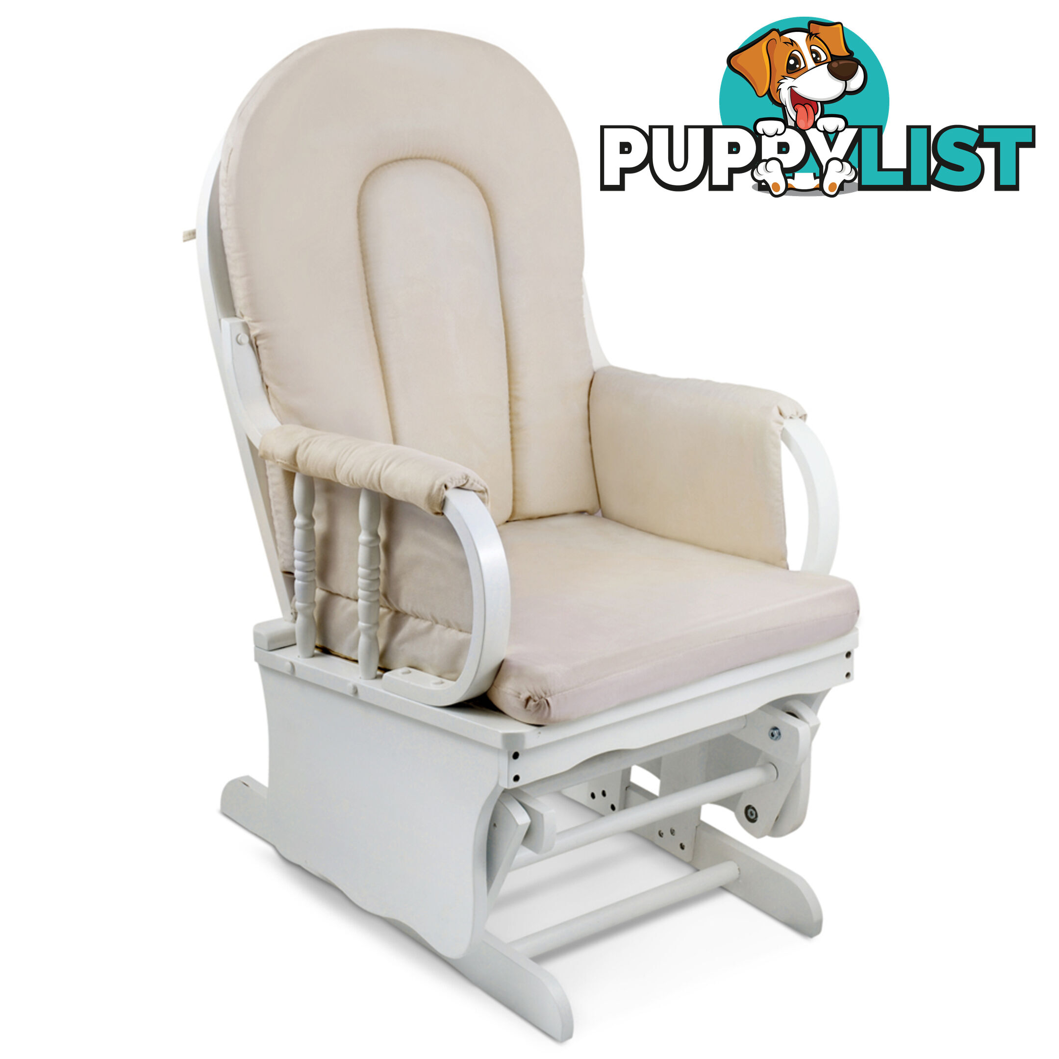 Baby Breast Feeding Sliding Glider Chair w/ Ottoman White Beige