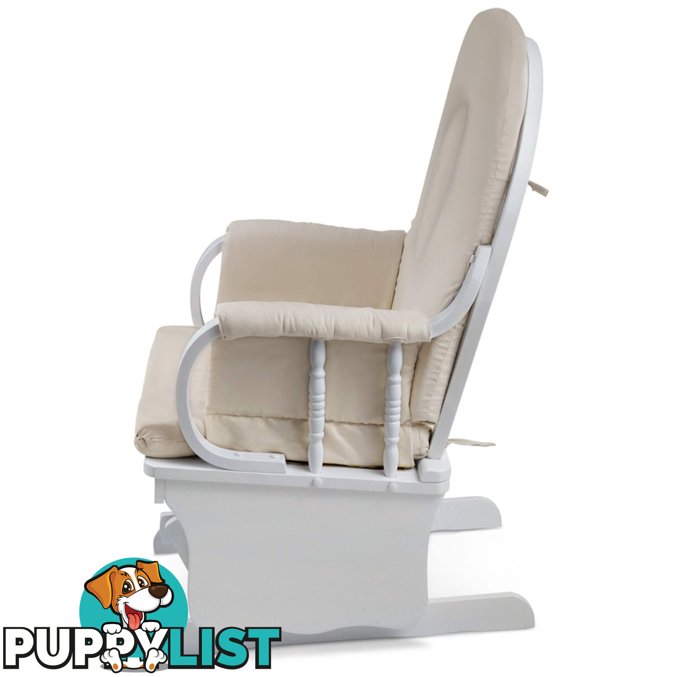 Baby Breast Feeding Sliding Glider Chair w/ Ottoman White Beige